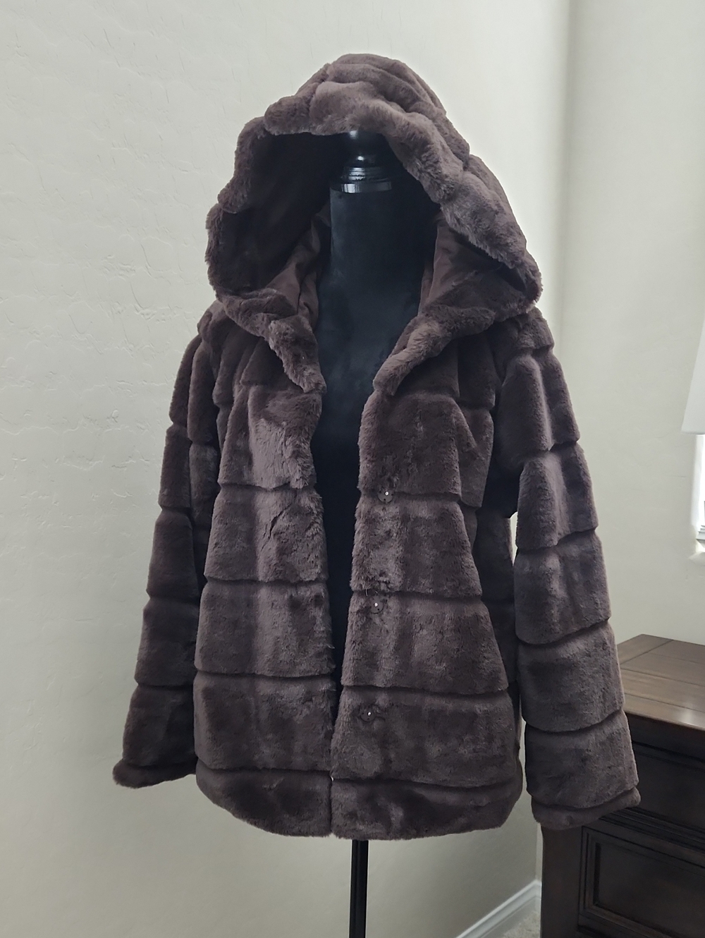 BearPaw Hooded Faux Fur Teddy Jacket - Dark Brown